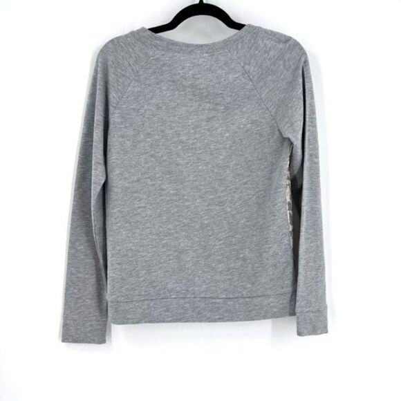 Loft Sequin & Dennis Basso Lace overlay sweatshirt Top XS Sweaters Pullover Gray - Picture 3 of 16